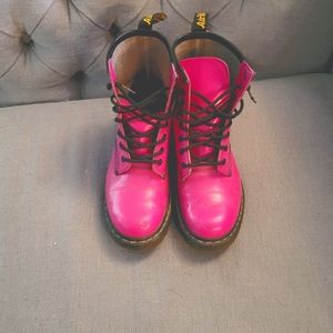 Neon Pink Dr Martens ankle boot